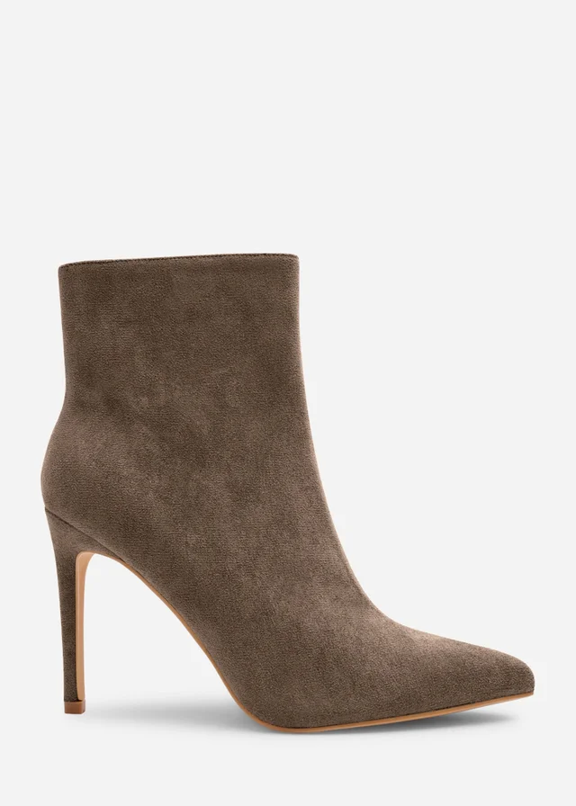 Where's That From Kira Taupe Suede Pointed Toe Stiletto Ankle Boots