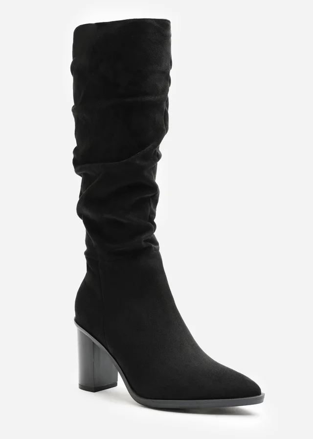 Where's That From Quilla Black Slouch Knee High Boots With Block Heel