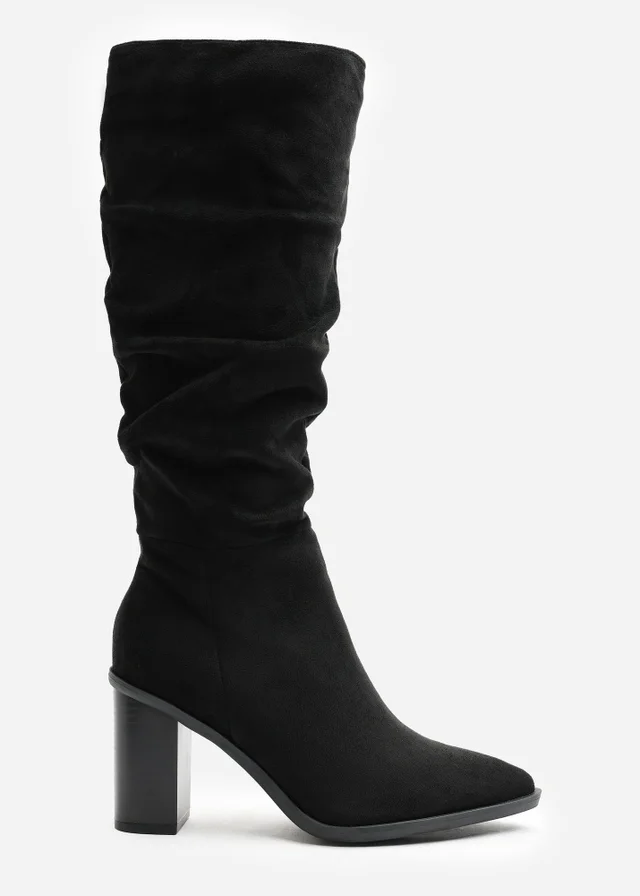 Where's That From Quilla Black Slouch Knee High Boots With Block Heel