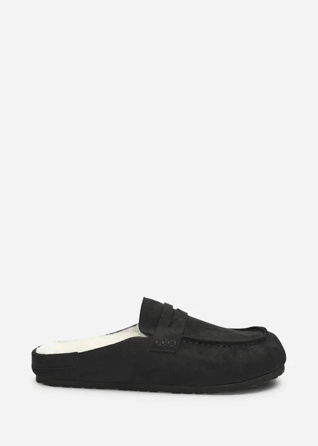 Where's That From Divelle Black Low Back Slip On Mule With Fleece Lining