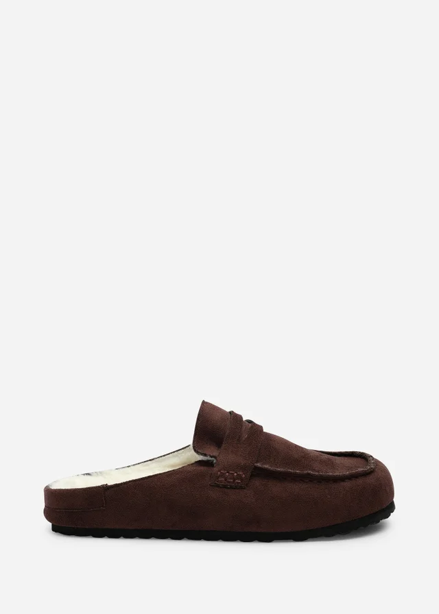 Where's That From Divelle Brown Low Back Slip On Mule With Fleece Lining