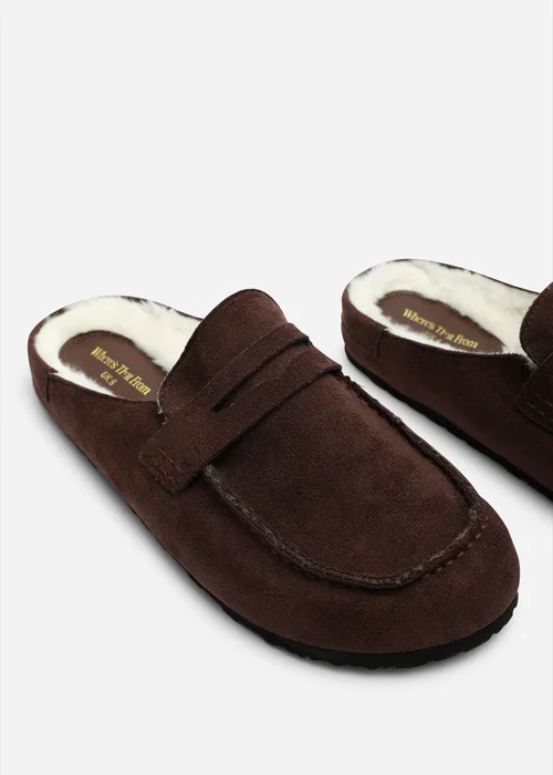 Where's That From Divelle Brown Low Back Slip On Mule With Fleece Lining - 8 Image 5