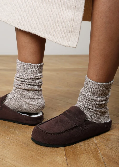 Where's That From Divelle Brown Low Back Slip On Mule With Fleece Lining - 8 Image 1