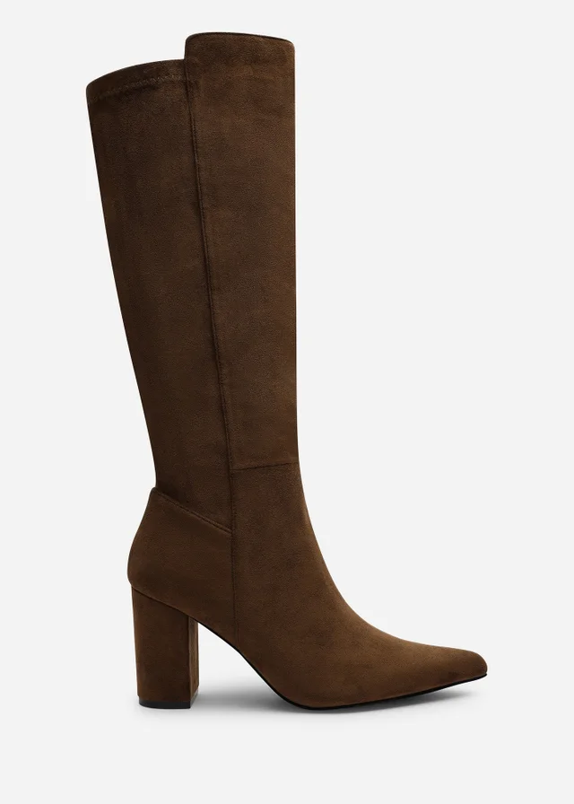 Where's That From Georgina Warm Brown Wide Fit Stretch Knee High Pointed Boots