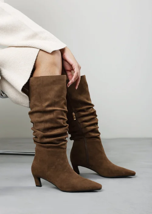 Where's That From Kensley Warm Brown Ruched Slouch Knee High Snipped Toe Boot - 4 Image 2