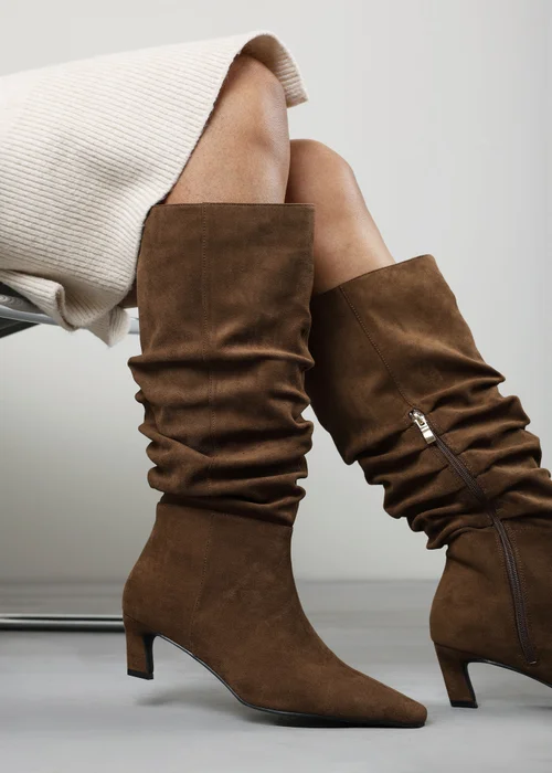 Where's That From Kensley Warm Brown Ruched Slouch Knee High Snipped Toe Boot - 4 Image 1