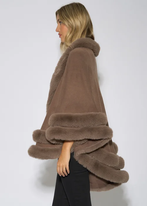 Gini London Brown Double Layer Fur Trim Cape - L/XL Image 4