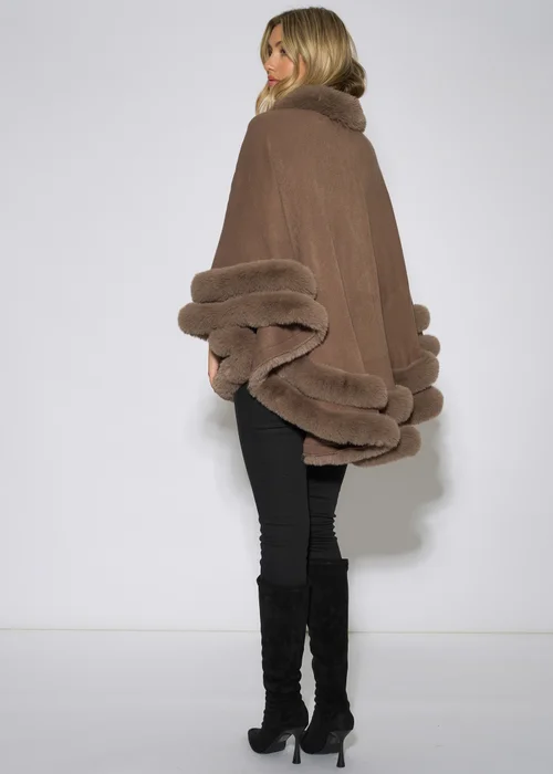 Gini London Brown Double Layer Fur Trim Cape - L/XL Image 2