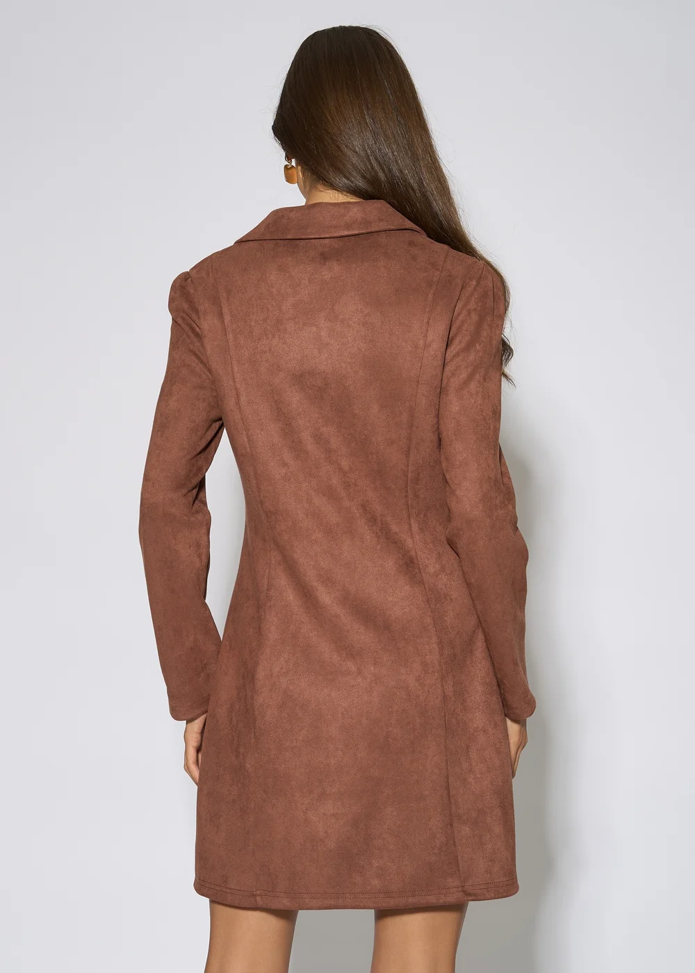 Gini London Brown Faux Suede Zip Front Mini Dress - 16 Image 2