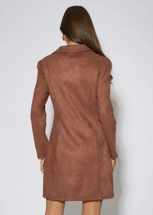 Gini London Brown Faux Suede Zip Front Mini Dress - 16 Image 2