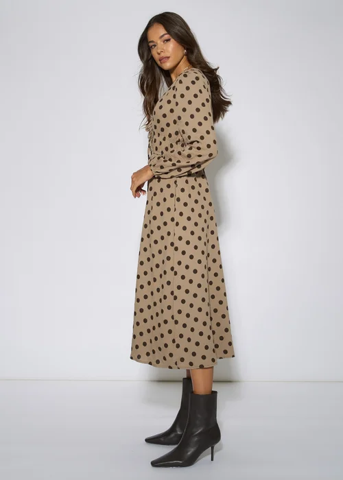 Gini London Beige Cotton Spot Skater Midi Dress - 14 Image 4