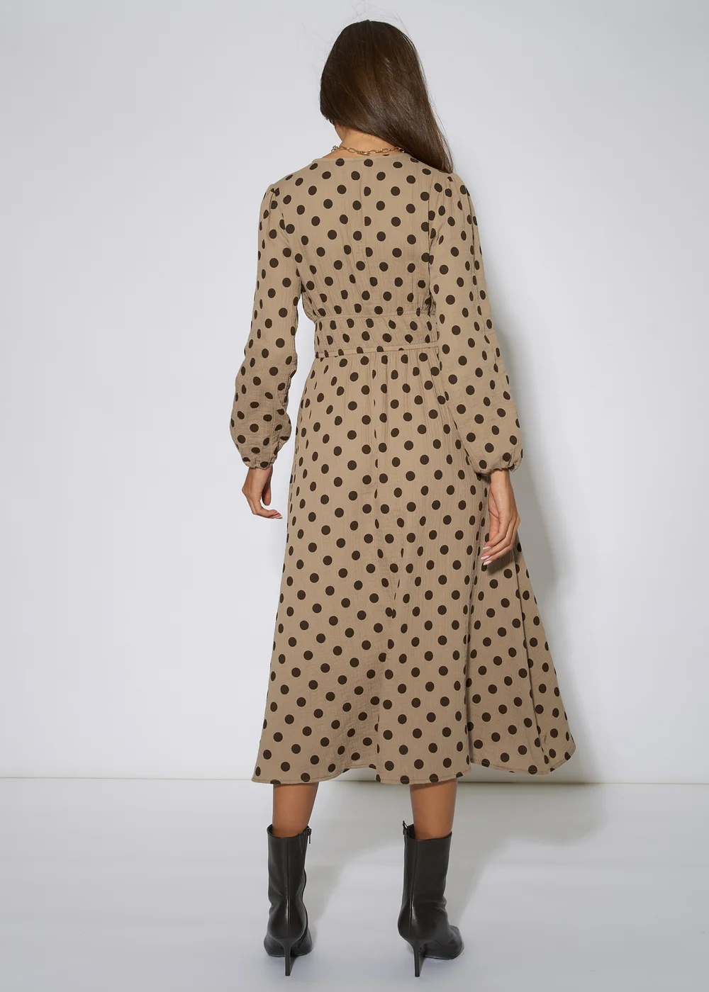 Gini London Beige Cotton Spot Skater Midi Dress - 14 Image 2