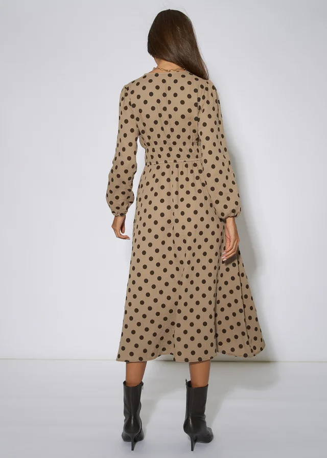 Gini London Beige Cotton Spot Skater Midi Dress