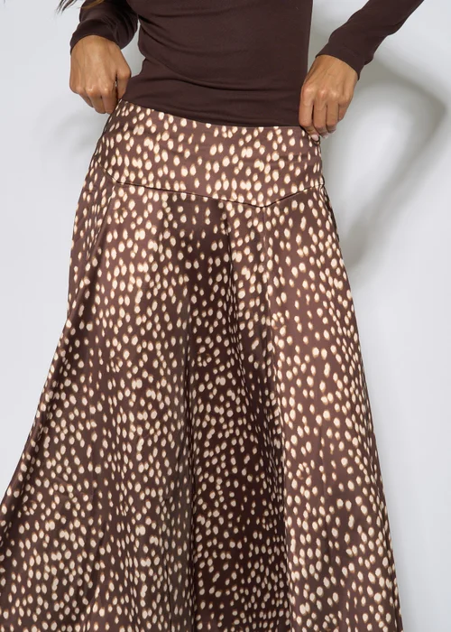 Gini London Brown Asymmetric Animal Print A Line Midi Skirt - 12 Image 3
