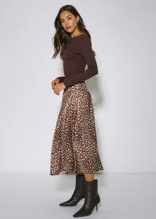 Gini London Brown Asymmetric Animal Print A Line Midi Skirt - 12 Image 4