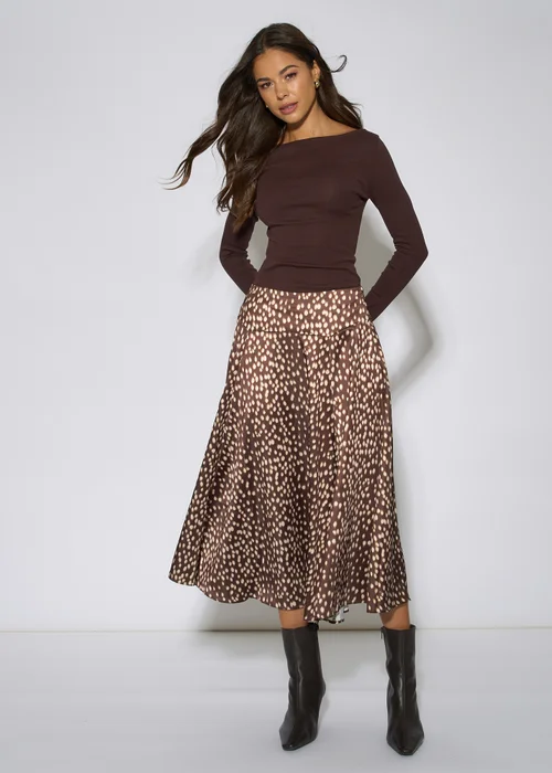 Gini London Brown Asymmetric Animal Print A Line Midi Skirt - 12 Image 1
