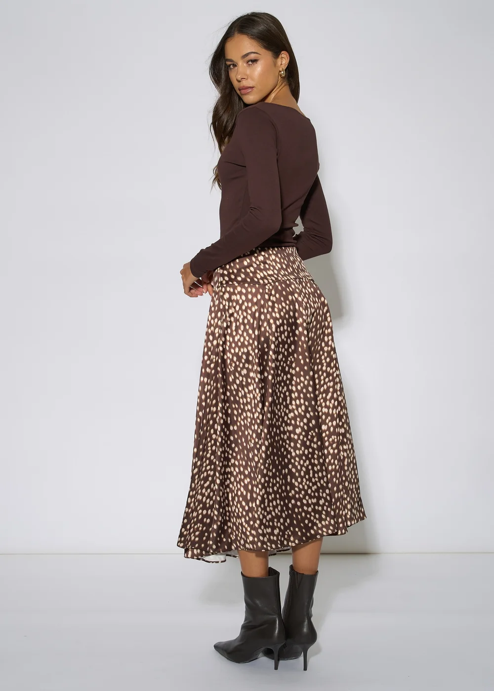 Gini London Brown Asymmetric Animal Print A Line Midi Skirt - 12 Image 2