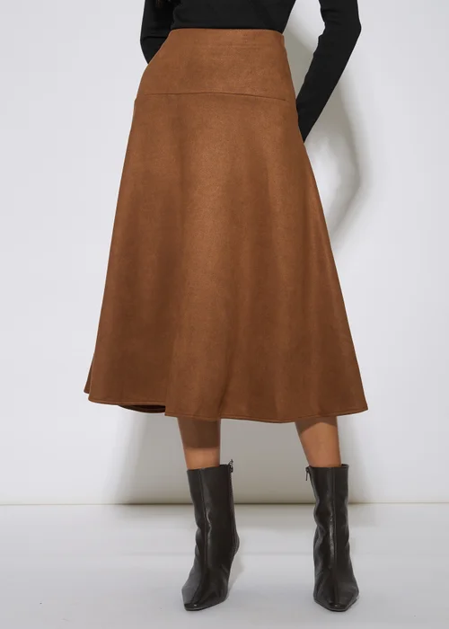 Gini London Tan Suede A Line Midi Skirt - 16 Image 3
