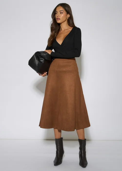 Gini London Tan Suede A Line Midi Skirt - 16 Image 4