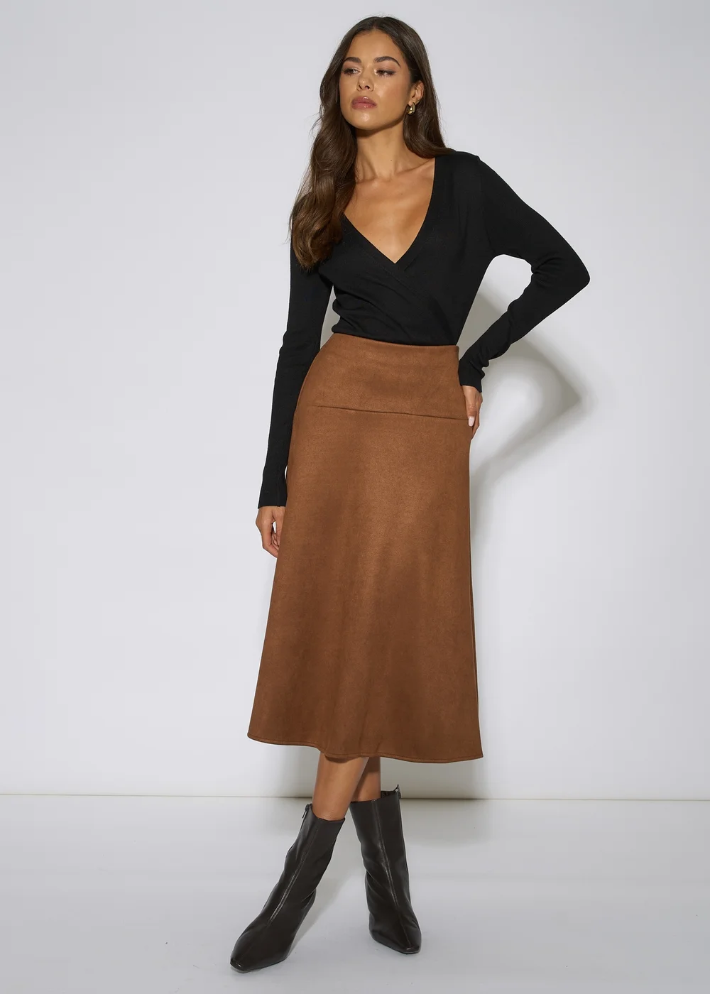 Gini London Tan Suede A Line Midi Skirt - 16 Image 1