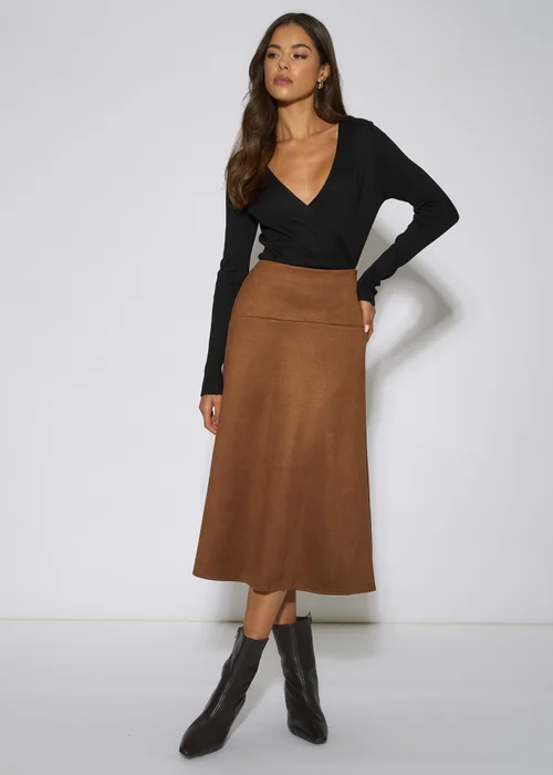 Gini London Tan Suede A Line Midi Skirt - 16 Image 1
