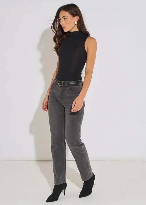 Gini London Grey Mid Rise Straight Leg Jeans - 8 Image 4