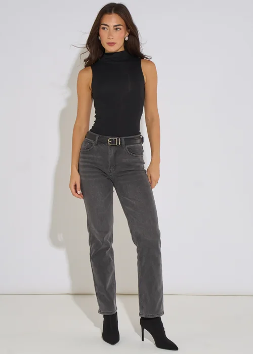 Gini London Grey Mid Rise Straight Leg Jeans - 8 Image 1
