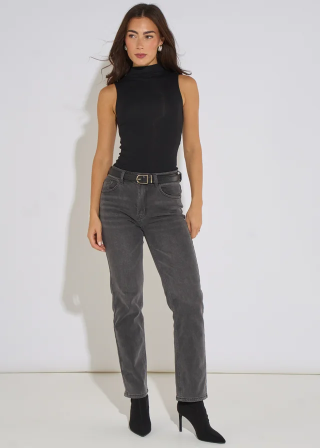 Gini London Grey Mid Rise Straight Leg Jeans