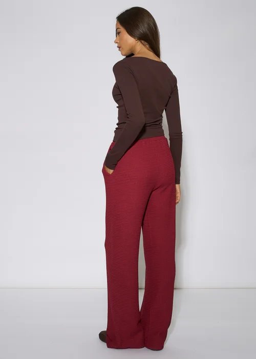 Gini London Mulberry Textured Elasticated Waist Wide Leg Trousers - 14 Image 2
