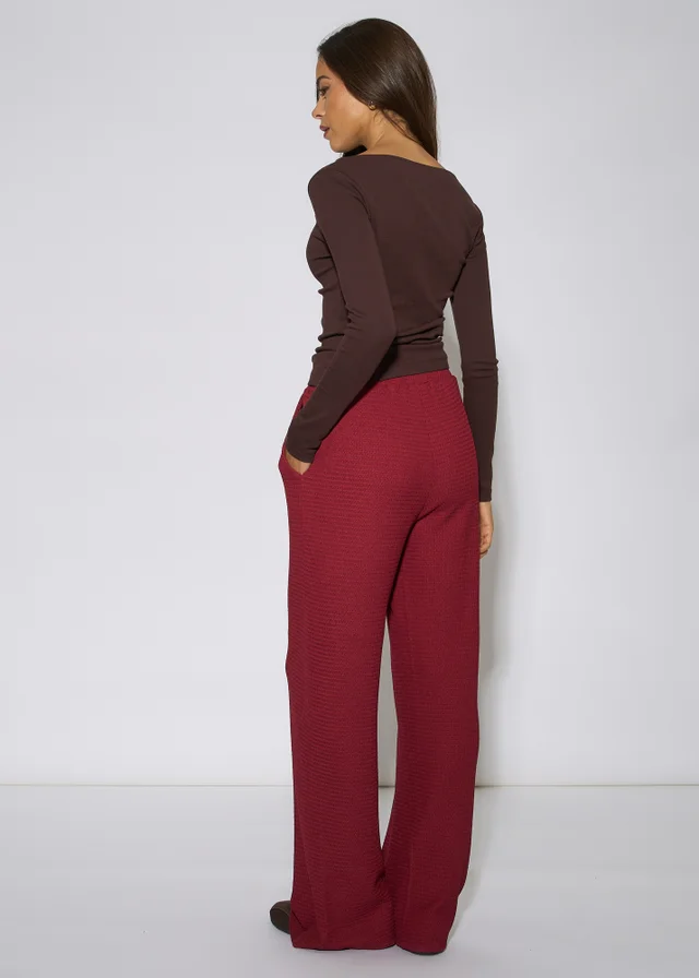 Gini London Mulberry Textured Elasticated Waist Wide Leg Trousers