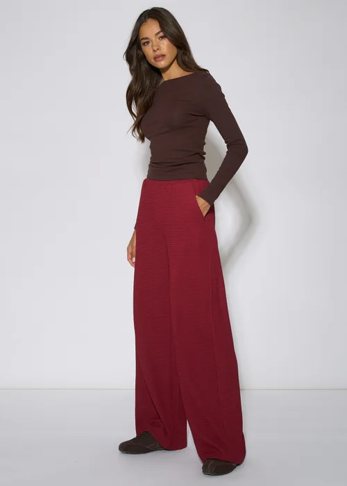 Gini London Mulberry Textured Elasticated Waist Wide Leg Trousers - 14 Image 4