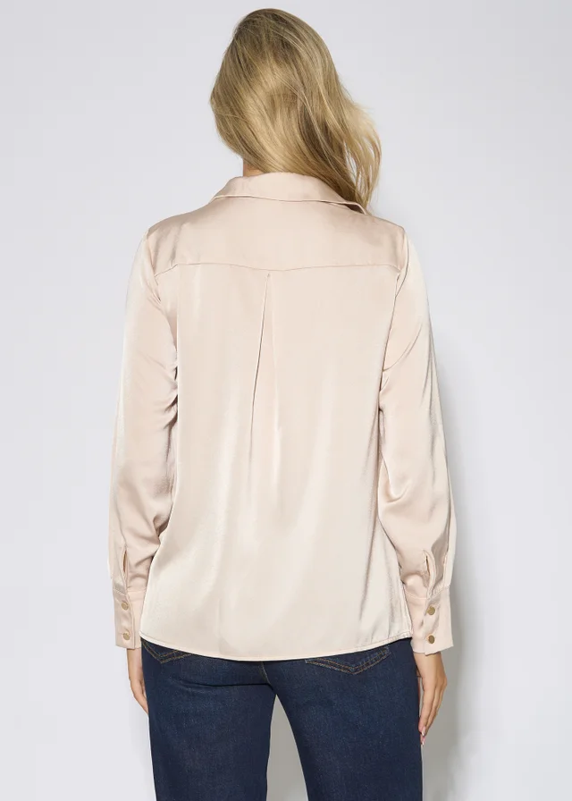 Gini London Champagne Lace Trim Neckline Long-Sleeve Shirt
