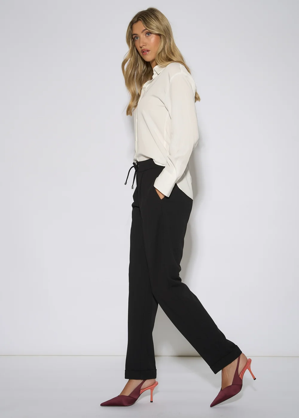 Gini London Black Drawstring Turn Up Scuba Crepe Jogger - 8 Image 4