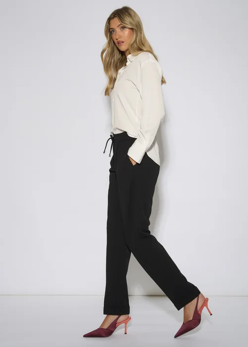Gini London Black Drawstring Turn Up Scuba Crepe Jogger - 8 Image 4