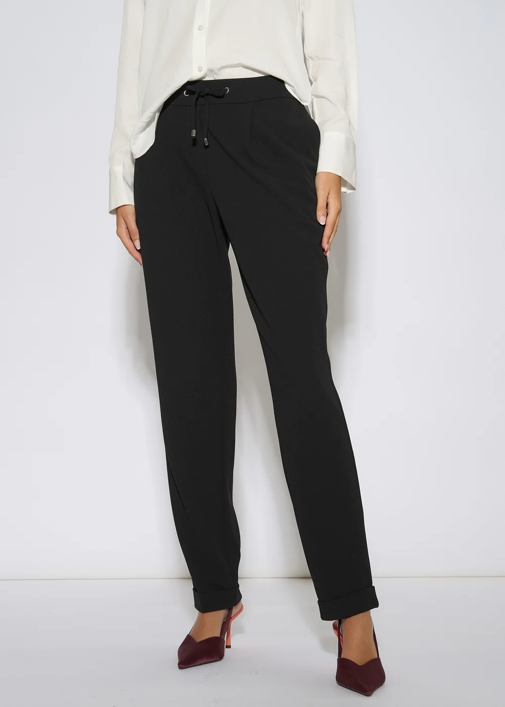 Gini London Black Drawstring Turn Up Scuba Crepe Jogger - 8 Image 3