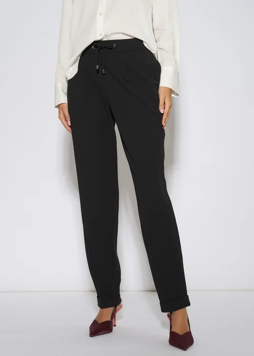 Gini London Black Drawstring Turn Up Scuba Crepe Jogger - 8 Image 3