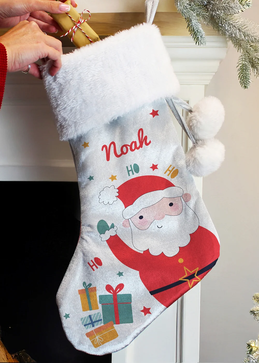 Personalised Memento Company Grey Santa Christmas Stocking - One Size Image 2