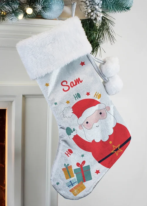 Personalised Memento Company Grey Santa Christmas Stocking - One Size Image 1