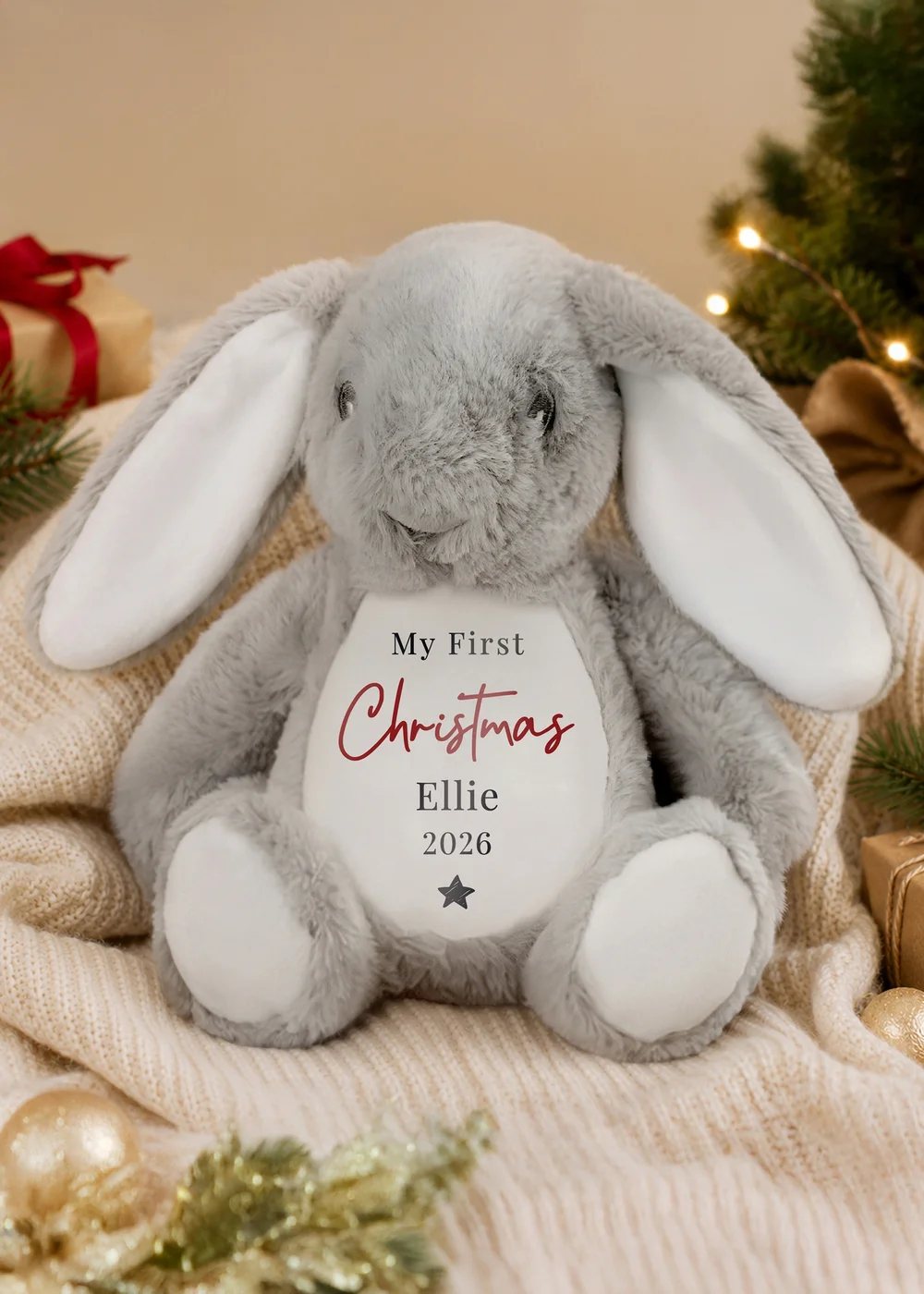 Personalised Memento Company Grey My First Christmas Bunny - One Size Image 1