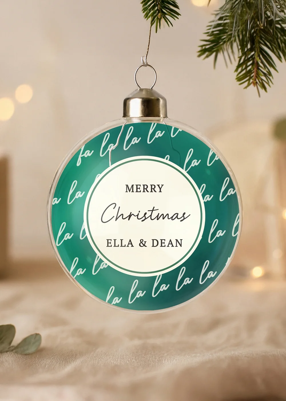 Personalised Memento Company Green Fa la la Glass Bauble - One Size Image 1