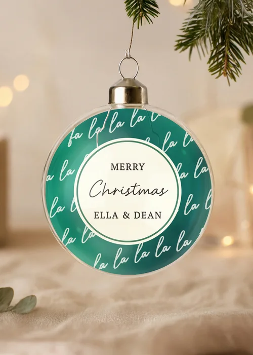 Personalised Memento Company Green Fa la la Glass Bauble - One Size Image 1