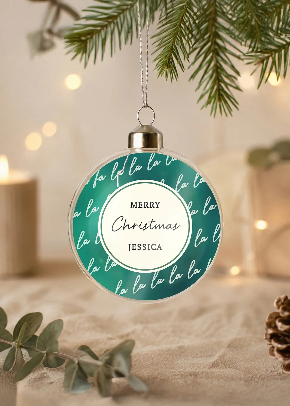 Personalised Memento Company Green Fa la la Glass Bauble - One Size Image 2