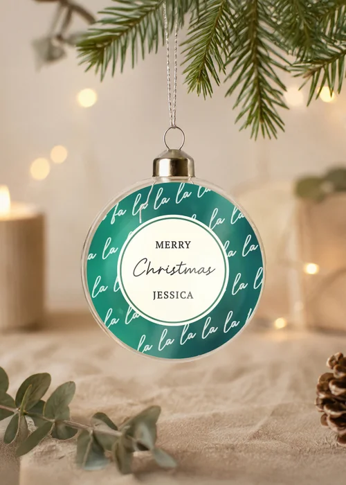Personalised Memento Company Green Fa la la Glass Bauble - One Size Image 2