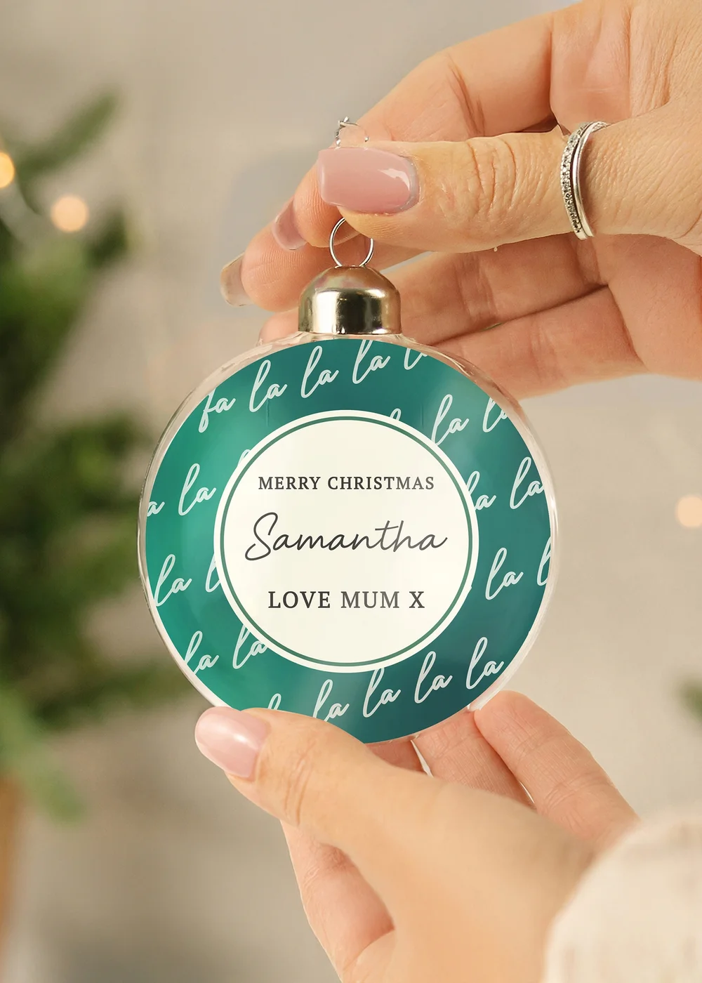 Personalised Memento Company Green Fa la la Glass Bauble - One Size Image 3