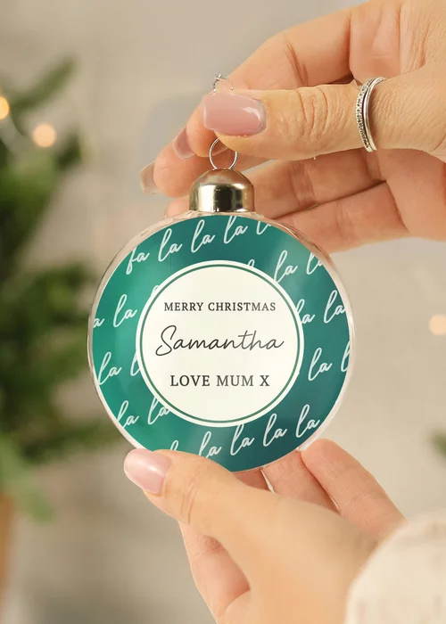 Personalised Memento Company Green Fa la la Glass Bauble - One Size Image 3