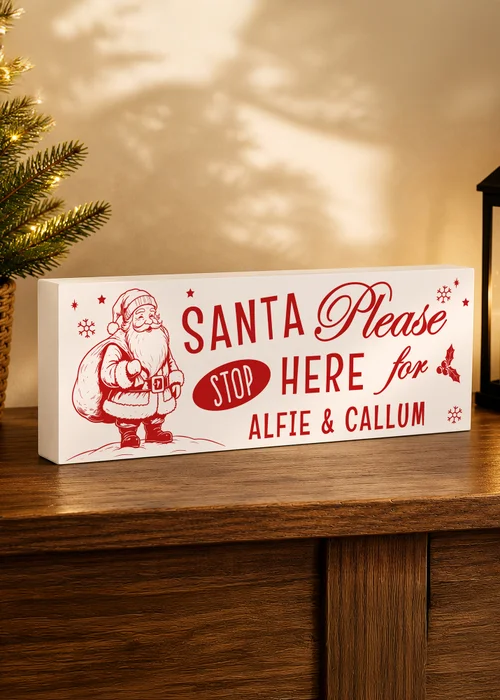 Personalised Memento Company White Santa Stop Here Mantel Block - One Size Image 1