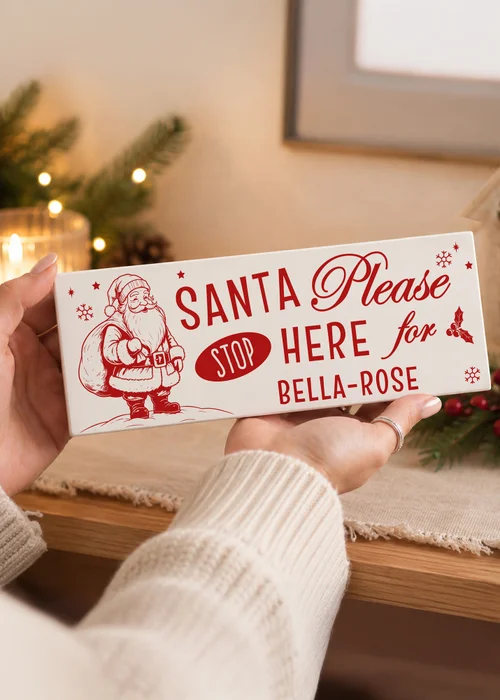 Personalised Memento Company White Santa Stop Here Mantel Block - One Size Image 2