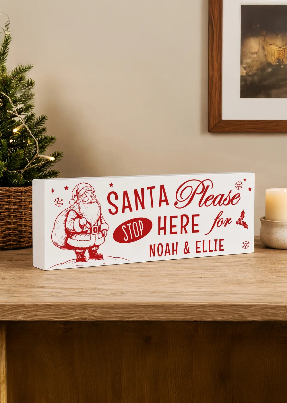 Personalised Memento Company White Santa Stop Here Mantel Block - One Size Image 3
