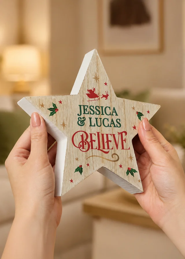 Personalised Memento Company Natural Believe Wooden Star