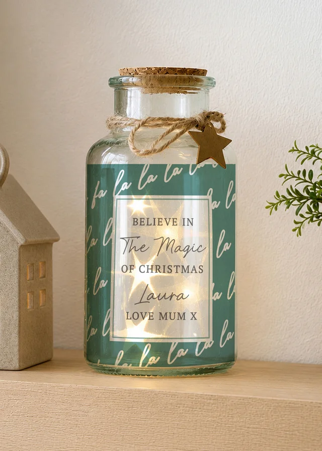Personalised Memento Company Green Fa la la LED Glass Jar